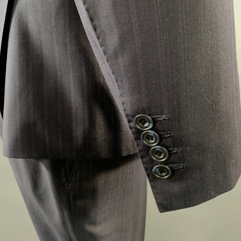 E-RAVE CUSTOM SHOP Chest Size 40 Navy Rust Stripe Wool Notch Lapel 34 32 Suit