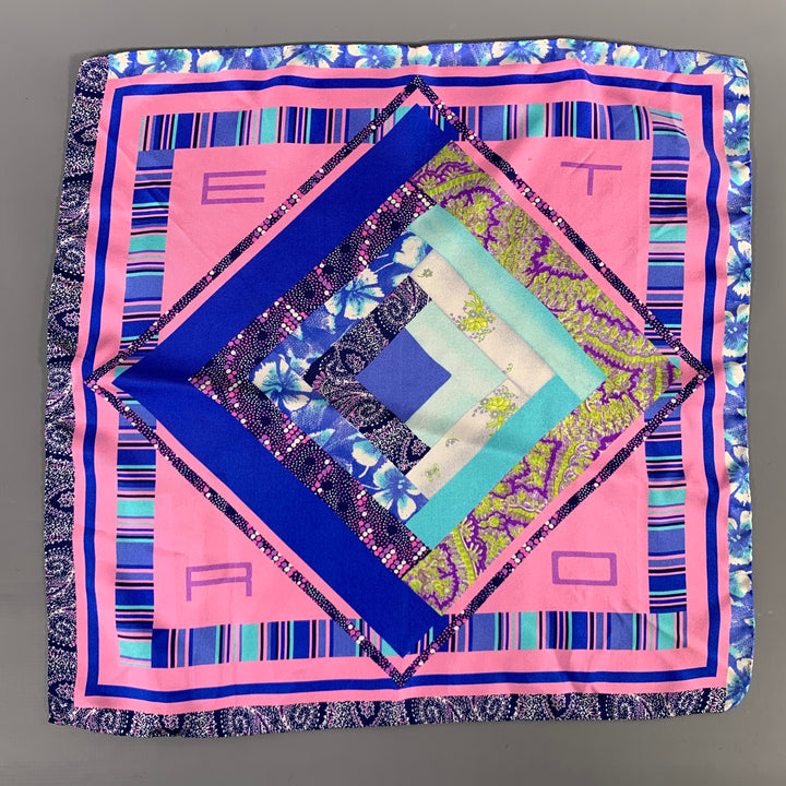 ETRO Pink Blue Mixed Pattern Silk Pocket Square