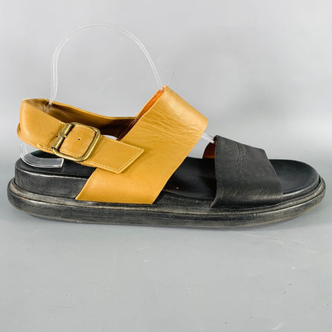 MARNI Size 8 Black Tan Two Toned Leather Strap Sandals