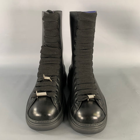 BURBERRY Size 10 Black Leather Lace Up Boots