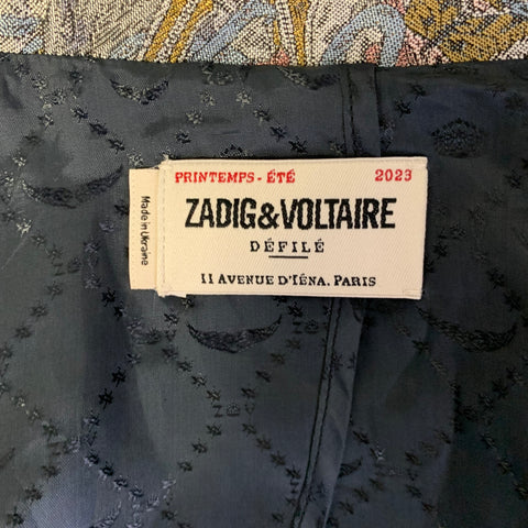 ZADIG & VOLTAIRE Chest Size 38 Silver Blue Pink Jacquard Peak Lapel Sport Coat