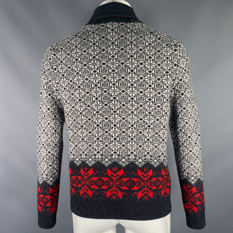 BROOKS BROTHERS Size M Grey Red Nordic Merino Wool Blend Shawl Cardigan