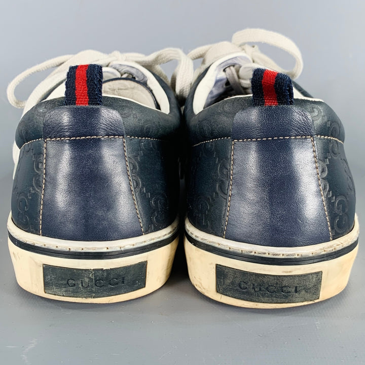 GUCCI Size 11 Guccissima Navy Embossed Leather Sneakers
