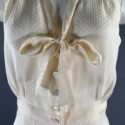 LOUIS VUITTON Size S Cream Silk Monogram Sleeveless Blouse