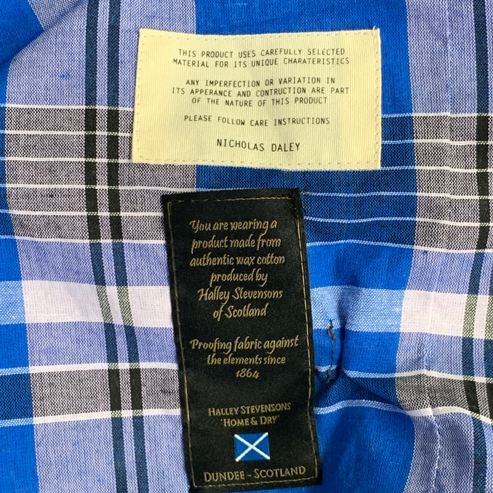 NICHOLAS DALEY Size M Blue Brown Plaid Cotton Side Ties Shirt Jacket