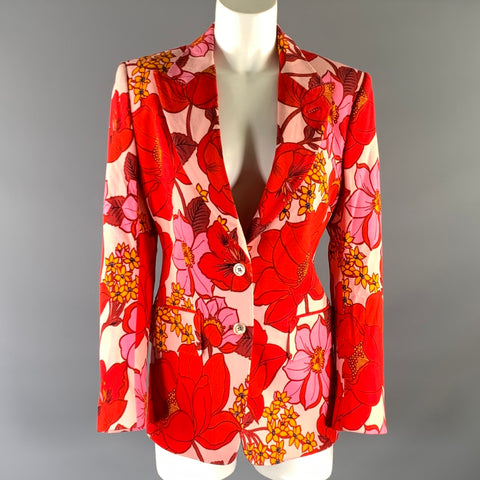 TOM FORD Size XS Pink Orange Floral Peak Lapel Jacket Indoor Blazer