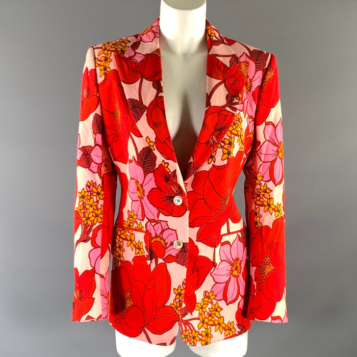 TOM FORD Size XS Pink Orange Floral Peak Lapel Jacket Indoor Blazer