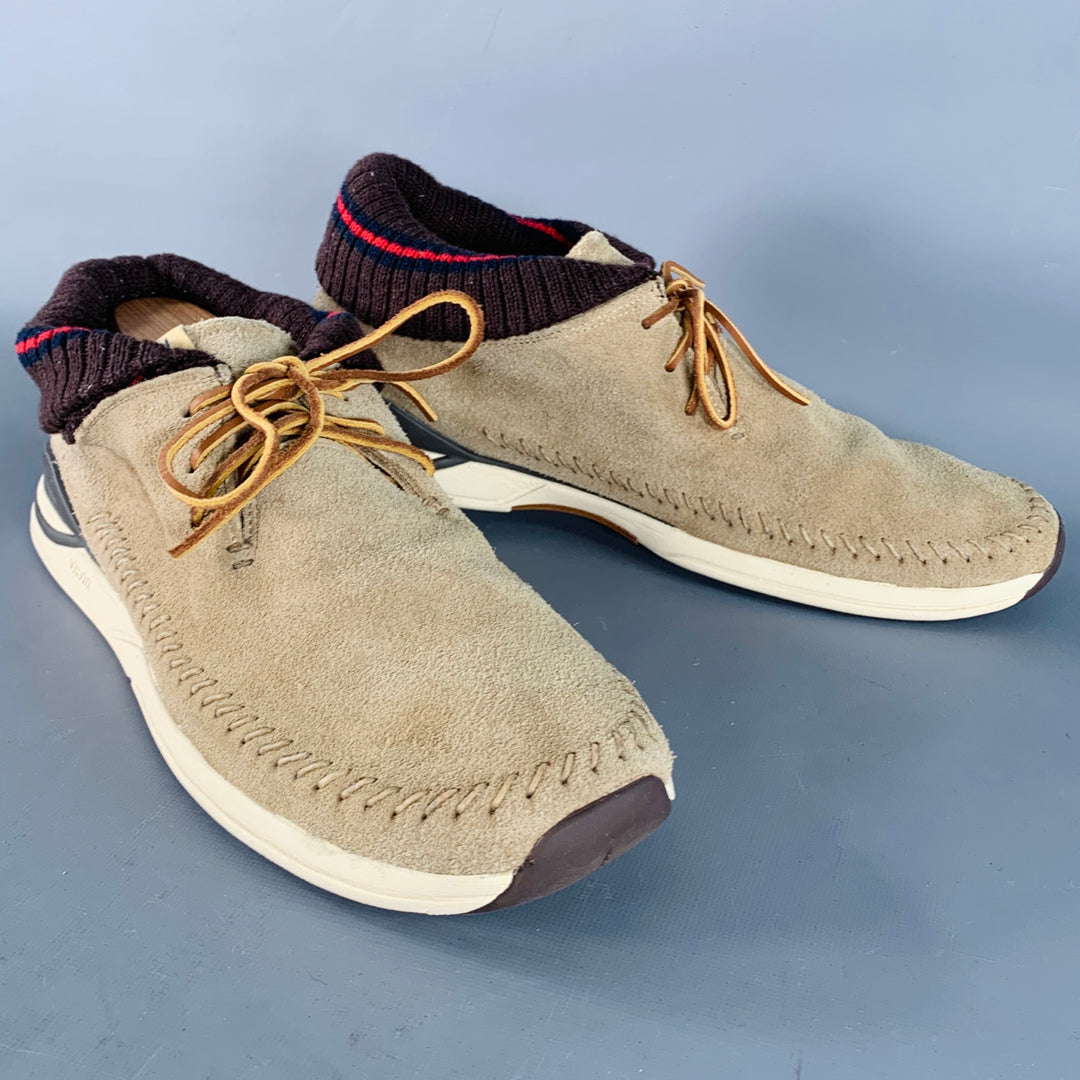 VISVIM SS15 Size 12 Maliseet Folk Tan Suede Rib Knit Foldover Sneakers