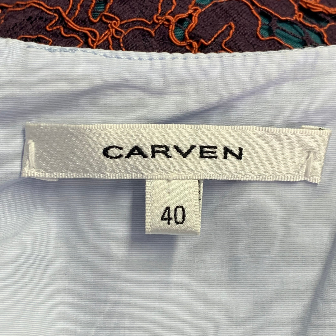 CARVEN Size M Orange Purple Guipure Lace Sleeveless Knee Length Cocktail Dress