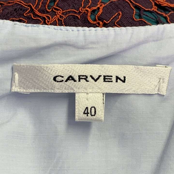 CARVEN Size M Orange Purple Guipure Lace Sleeveless Knee Length Cocktail Dress