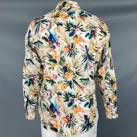 ROBERT GRAHAM Size L White Multi-Color Print Cotton Button Up Long Sleeve Shirt