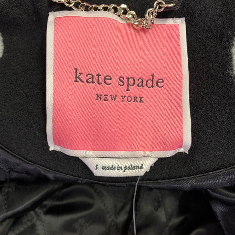 KATE SPADE Size S Black White Wool Blend Polka Dot Collarless Coat