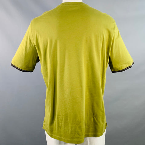 HERMES Size XXL Green Moss Contrast Trim Cotton Crew Neck T-shirt