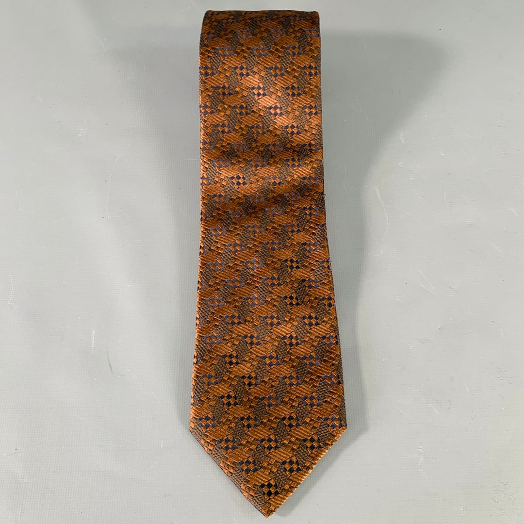 GIANNI VERSACE Brown Black Geometric Jacquard Silk Tie