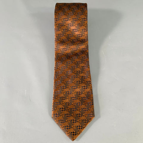 GIANNI VERSACE Brown Black Geometric Jacquard Silk Tie