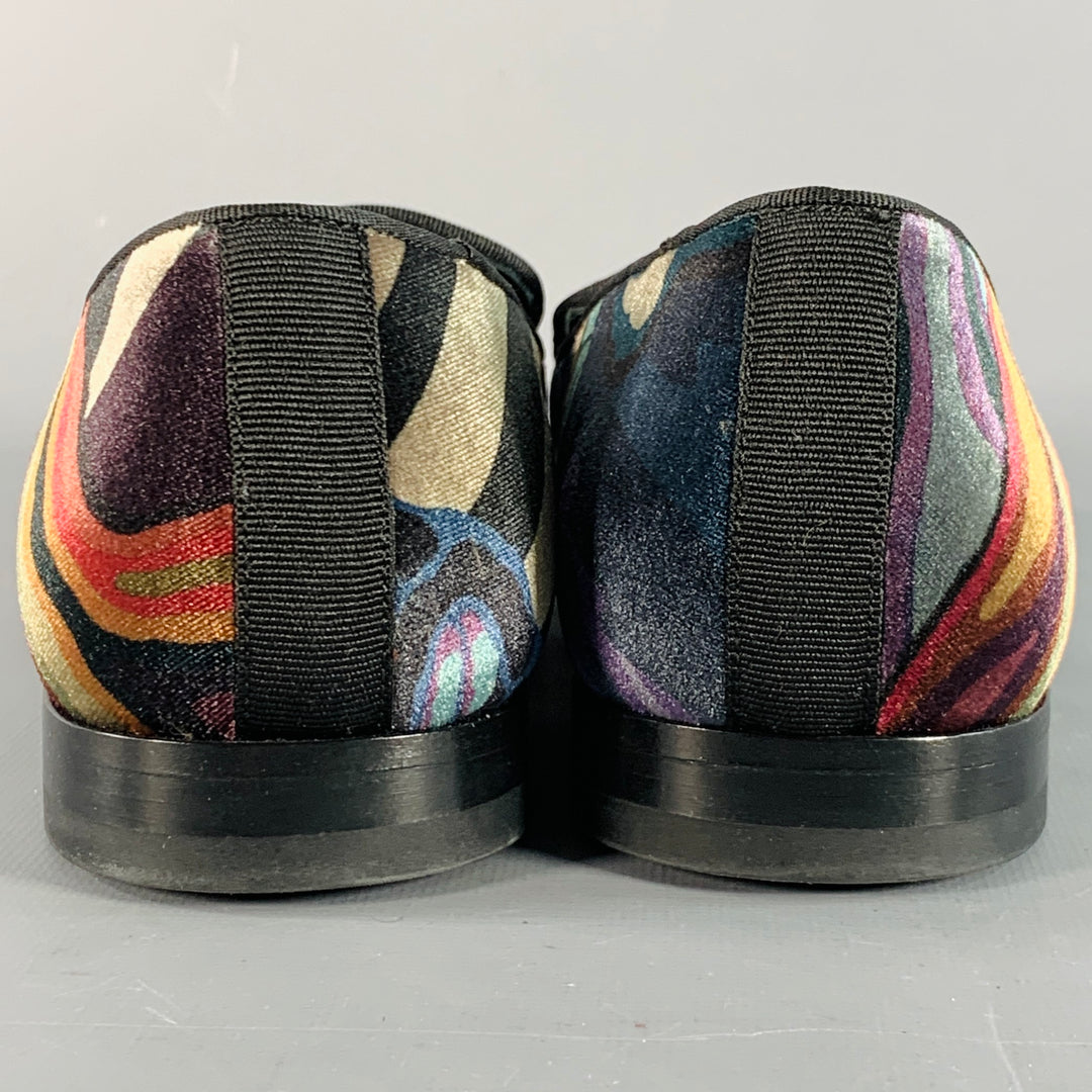 PAUL SMITH Size 8 Black Multi Color Abstract Print Velvet Slip On Loafers