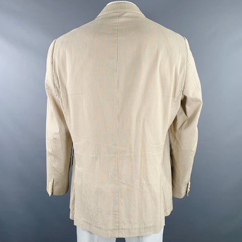 ETRO Size 48 Cream Beige Seersucker Cotton Sport Coat
