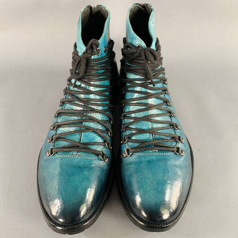 Jo GHOST Size 10 Blue Black Perforated Leather Lace-Up Boots