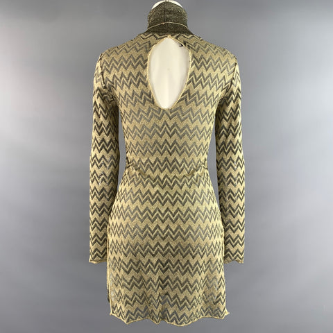 M MISSONI Gold Knit Turtleneck Cocktail Dress