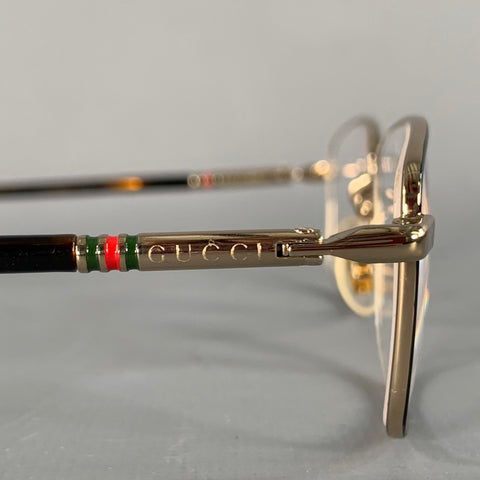 GUCCI Gold Tortoise Shell Metal Eyeglasses Frames