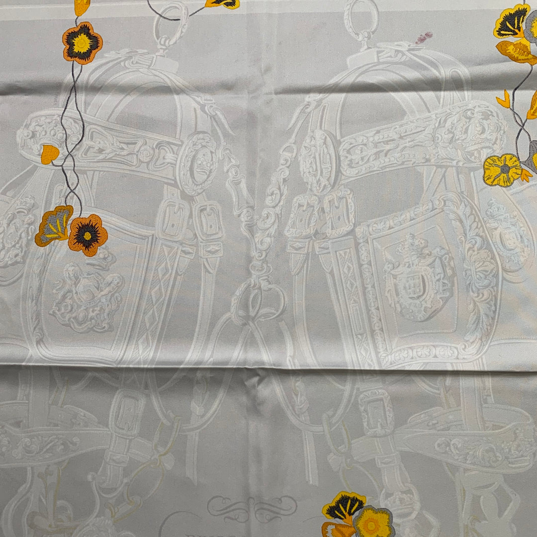 HERMES Ivory Yellow Orange Print Silk Scarves