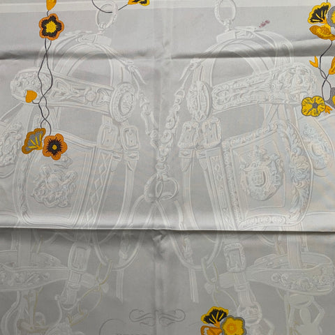 HERMES Ivory Yellow Orange Print Silk Scarves