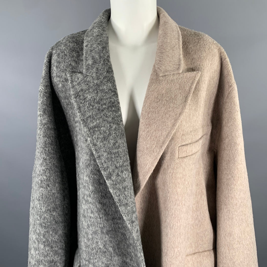 RONNY KOBO Size M Grey Tan Wool Two Tone Peak Lapel Coat