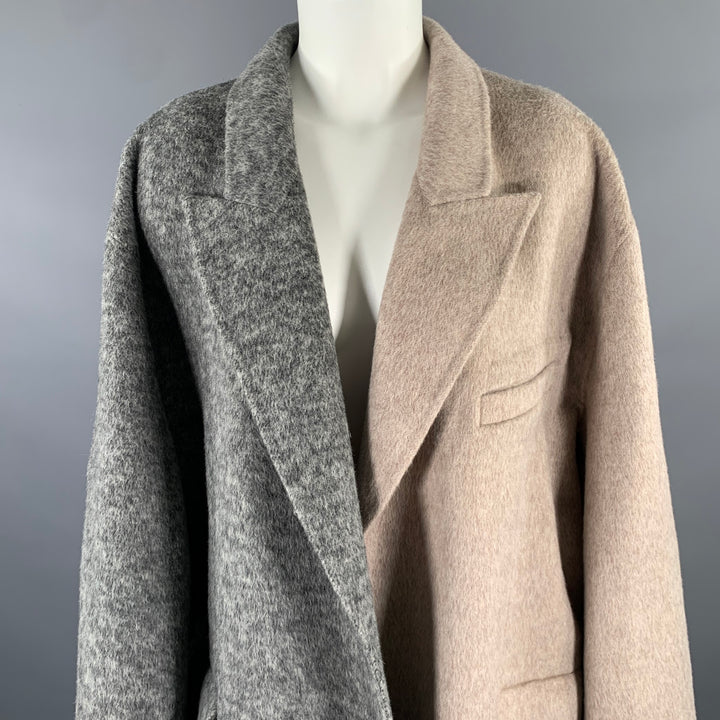 RONNY KOBO Size M Grey Tan Wool Two Tone Peak Lapel Coat
