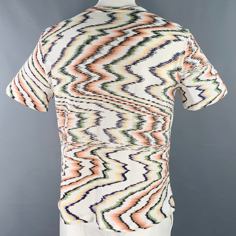 M MISSONI Size XL White Multi Color Zig Zag Cotton Crew Neck T-shirt