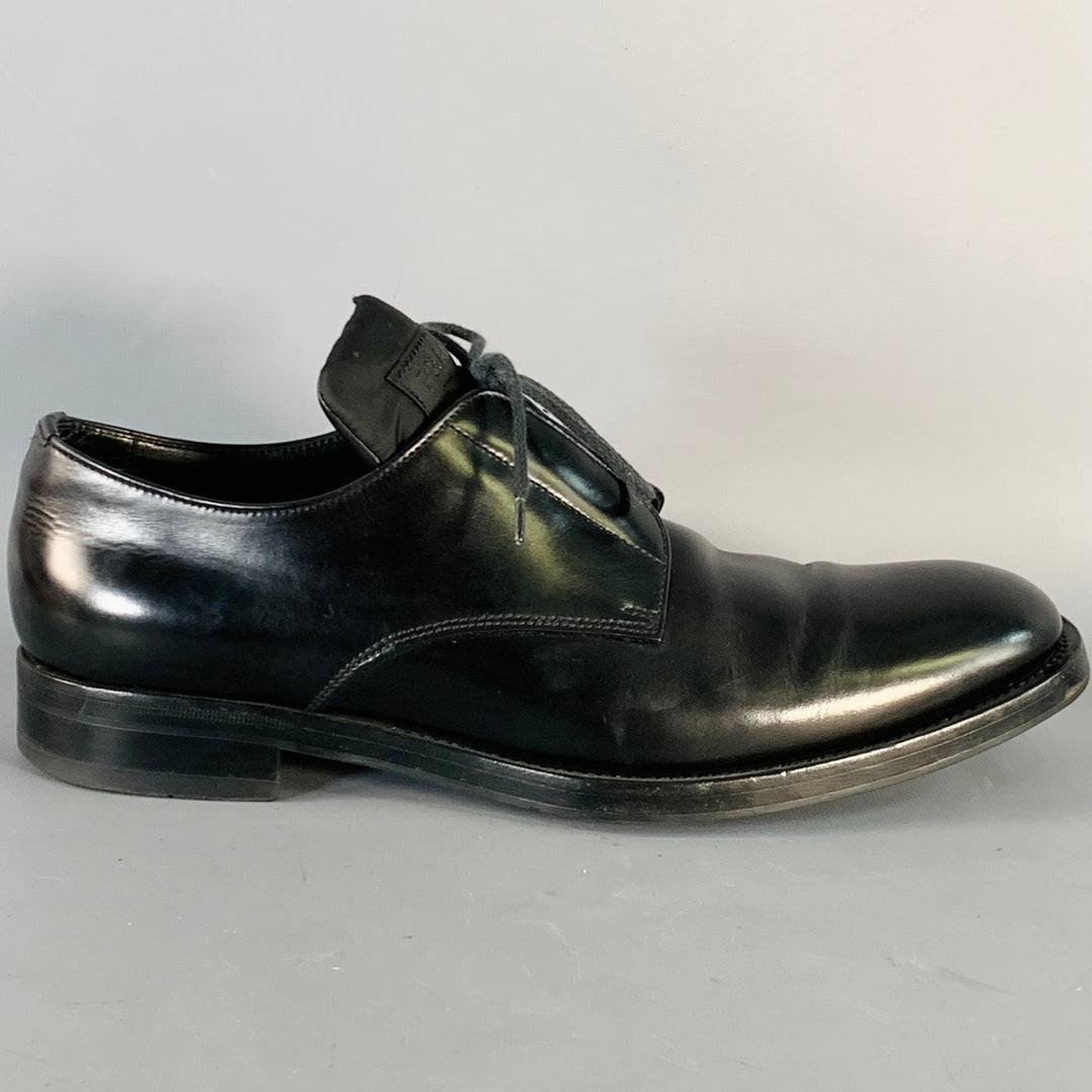 PRADA Size 10 Black Leather Nylon Derby Lace-Up Shoes