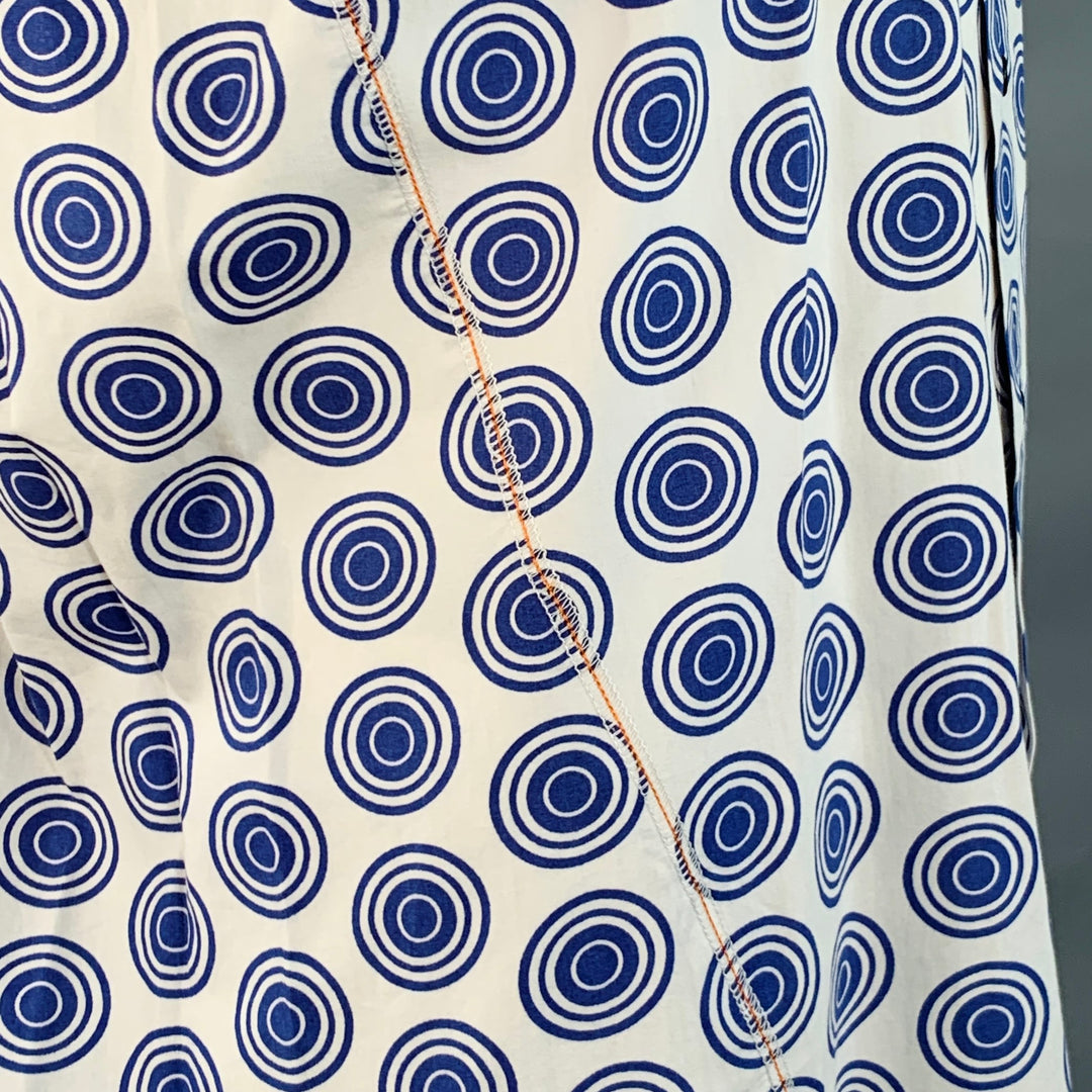 HUGO BOSS Size XL Blue White Circles Cotton Pointed Collar Short Sleeve Shirt