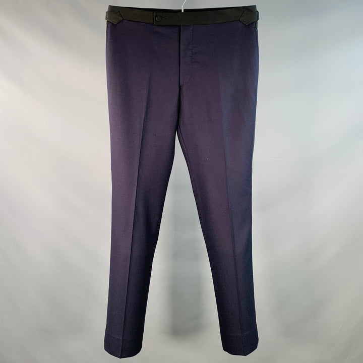 HADLEIGH'S Size 30 Navy Black Two Toned Wool Side Tabs Tapered Dress Pants