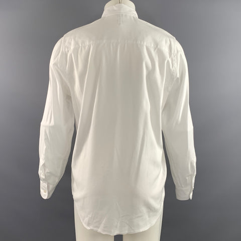 NN07 Size M White Patch Cotton Blend Button Down Long Sleeve Shirt