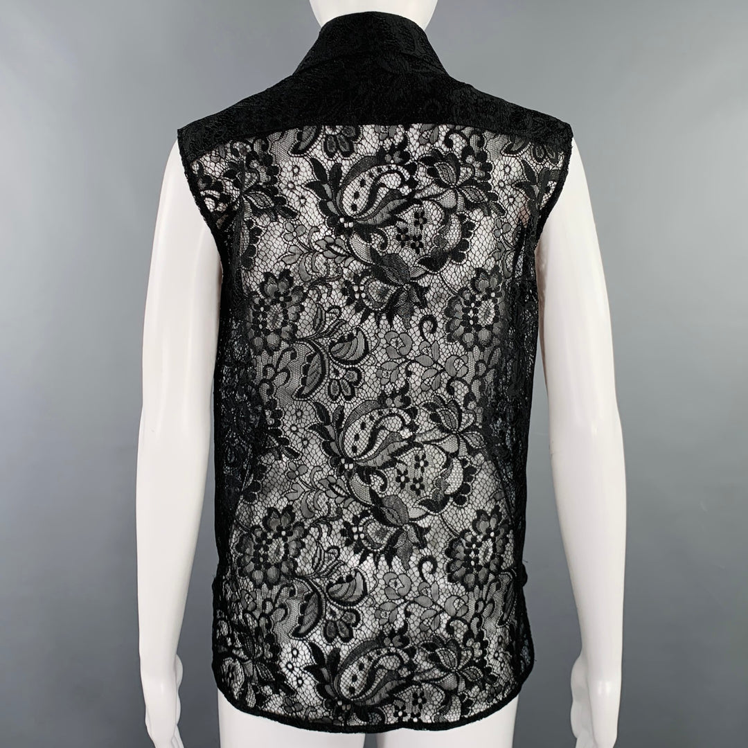 BALENCIAGA Size S Black Blue Polyester Blend Lace Sleeveless Shirt