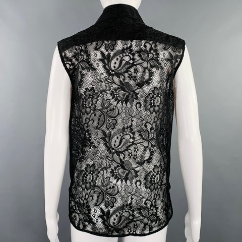 BALENCIAGA Size S Black Blue Polyester Blend Lace Sleeveless Shirt