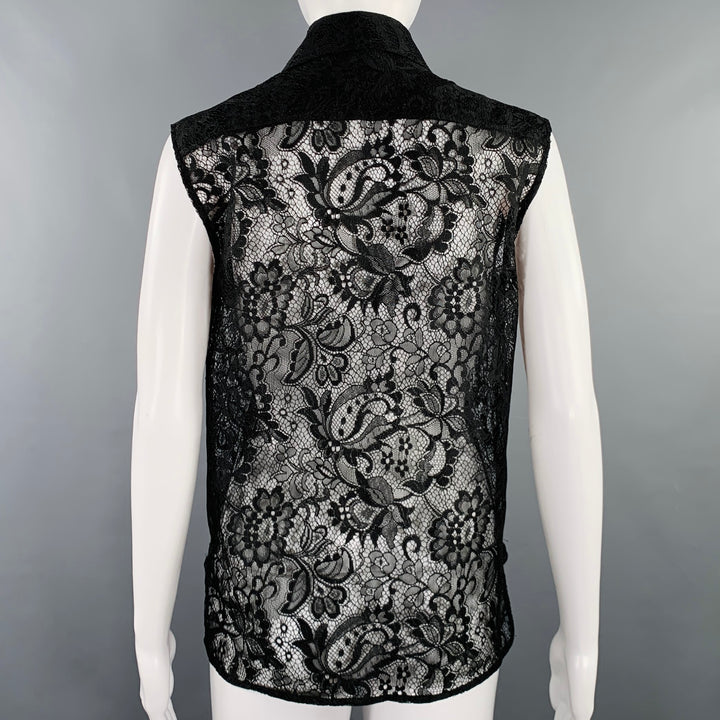 BALENCIAGA Size S Black Blue Polyester Blend Lace Sleeveless Shirt