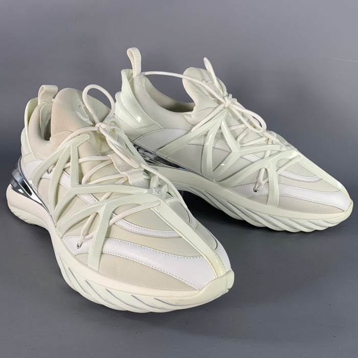 JIMMY CHOO Size 10 Cosmos White Silver Neoprene Lace Up Sneakers
