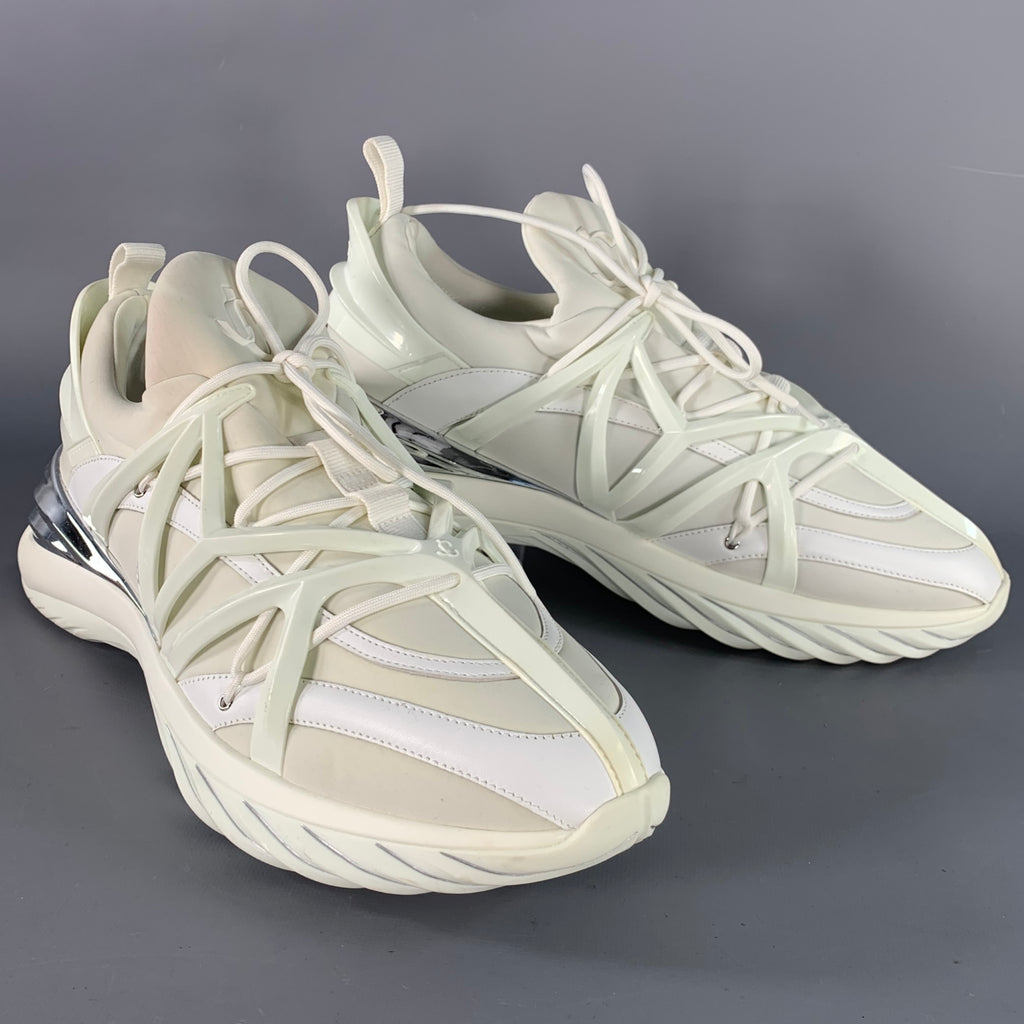 JIMMY CHOO Size 10 Cosmos White Silver Neoprene Lace Up Sneakers