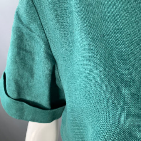 YVES SAINT LAURENT Vintage Size 6 Green Linen Button Up Pleated Shirt Dress