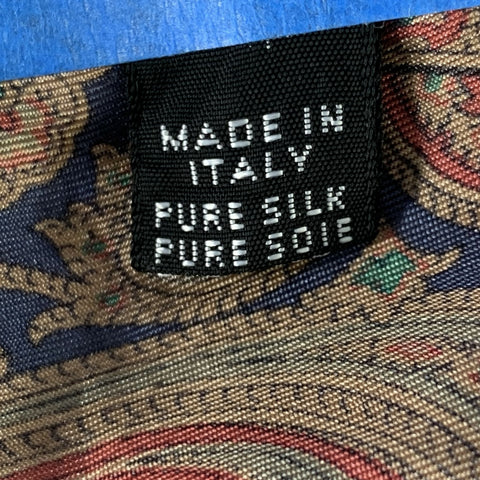 NO BRAND Navy Tan Paisley Silk Pocket Square