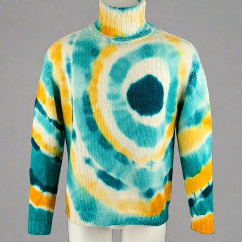 PRABAL GURUNG Size S Green Yellow Tie Dye Cashmere Turtleneck Sweater