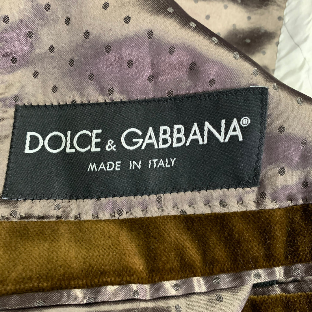 DOLCE & GABBANA Size 44 Regular Brown Velvet Cotton Slim Fit Peak Lapel Sport Coat
