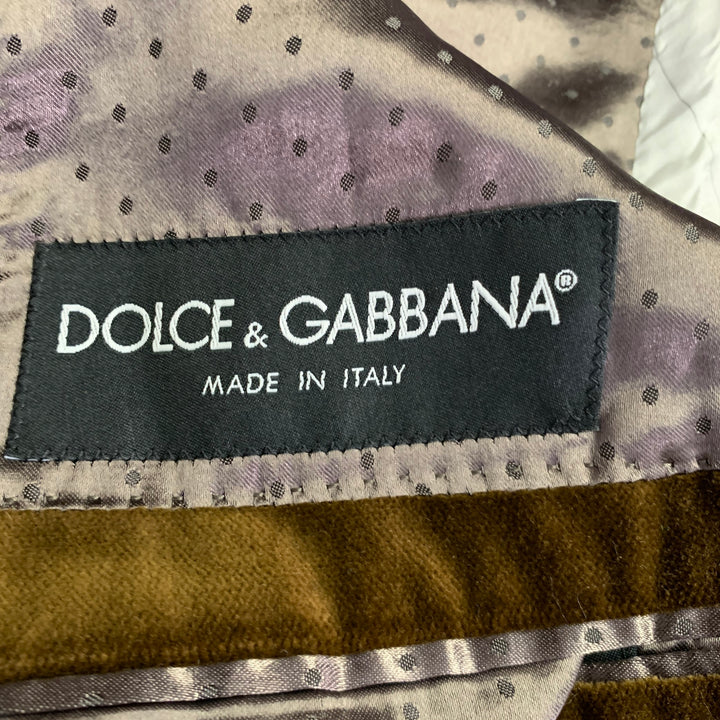 DOLCE & GABBANA Size 44 Regular Brown Velvet Cotton Slim Fit Peak Lapel Sport Coat