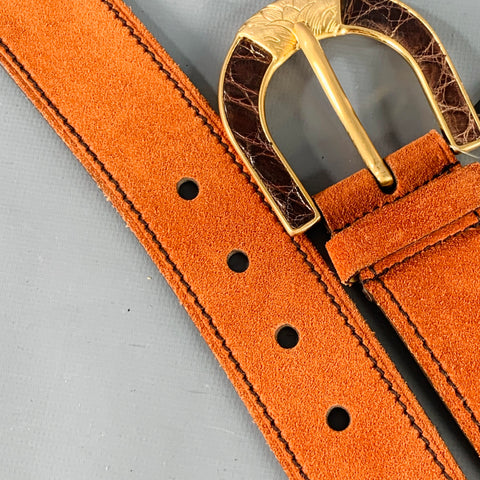 PRADA Size 32 Orange Gold Suede Belt