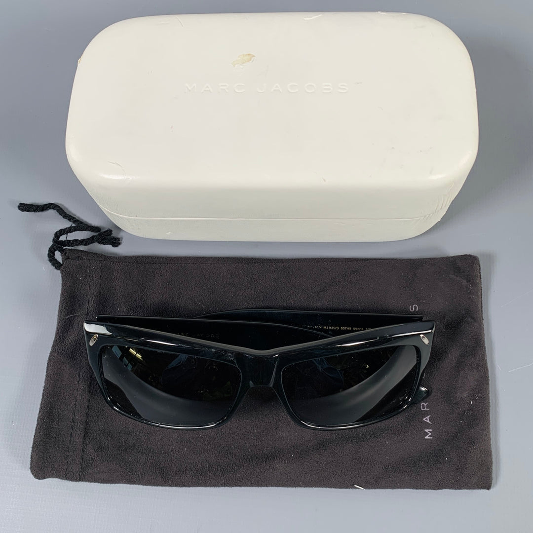 MARC JACOBS Black Silver Signature Print Acetate Sunglasses