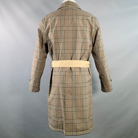 TODD SNYDER Size M Khaki Multi Color Plaid Polyester Blend Reversible Belted Coat