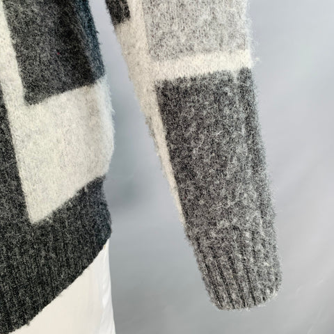 HOWLIN Size XL Spooky Doo Grey Charcoal Checkered Virgin Wool V-Neck Cardigan