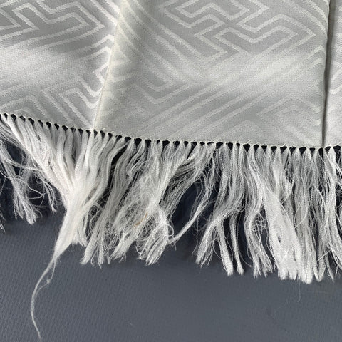 VINTAGE Cream Silk Jacquard Fringe Scarf