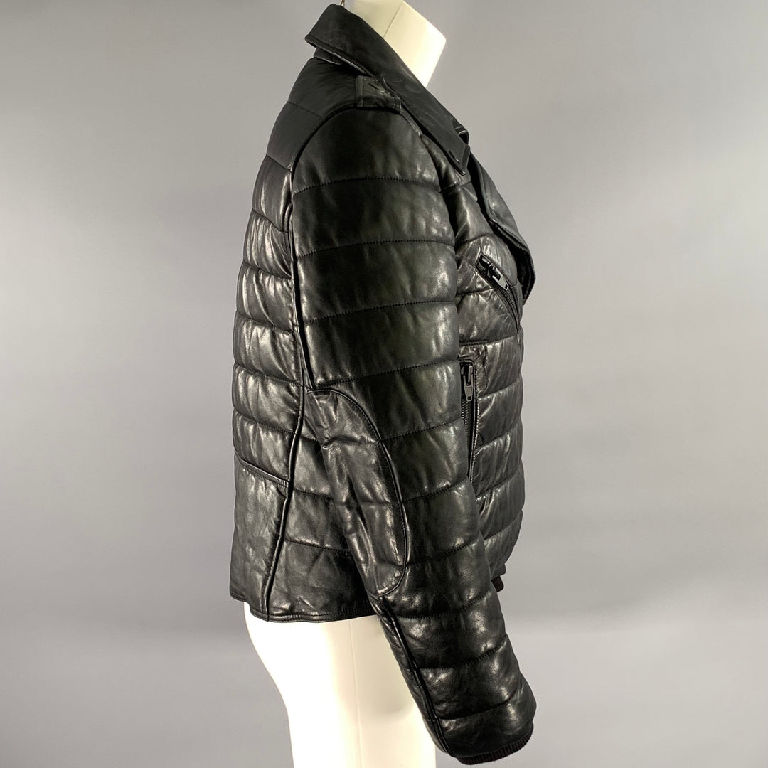 ALEXANDER WANG Size 8 Black Leather Quilted Puffer Moto Racer Jacket