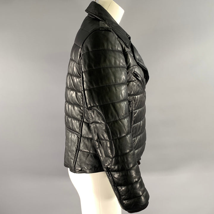 ALEXANDER WANG Size 8 Black Leather Quilted Puffer Moto Racer Jacket